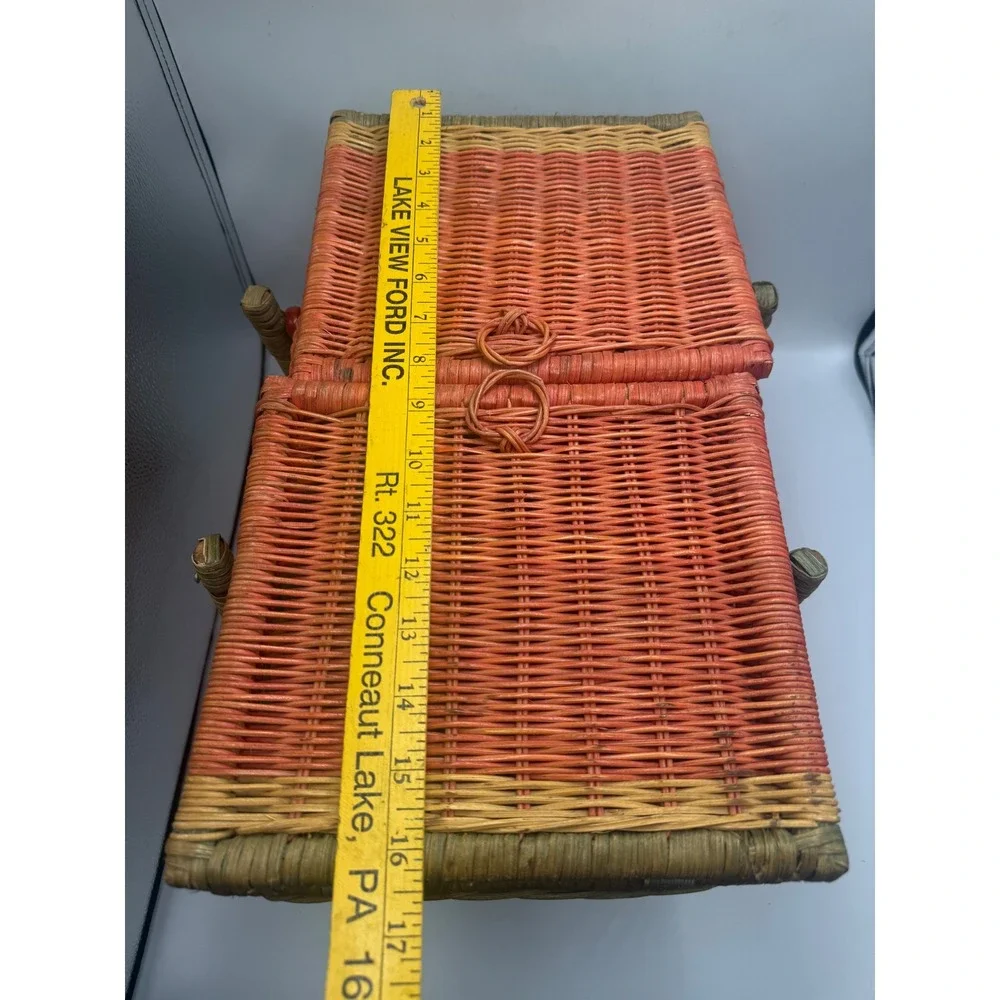 Vintage Wicker Watermelon Picnic Basket Fruit Print Lining Summer Tote Bag